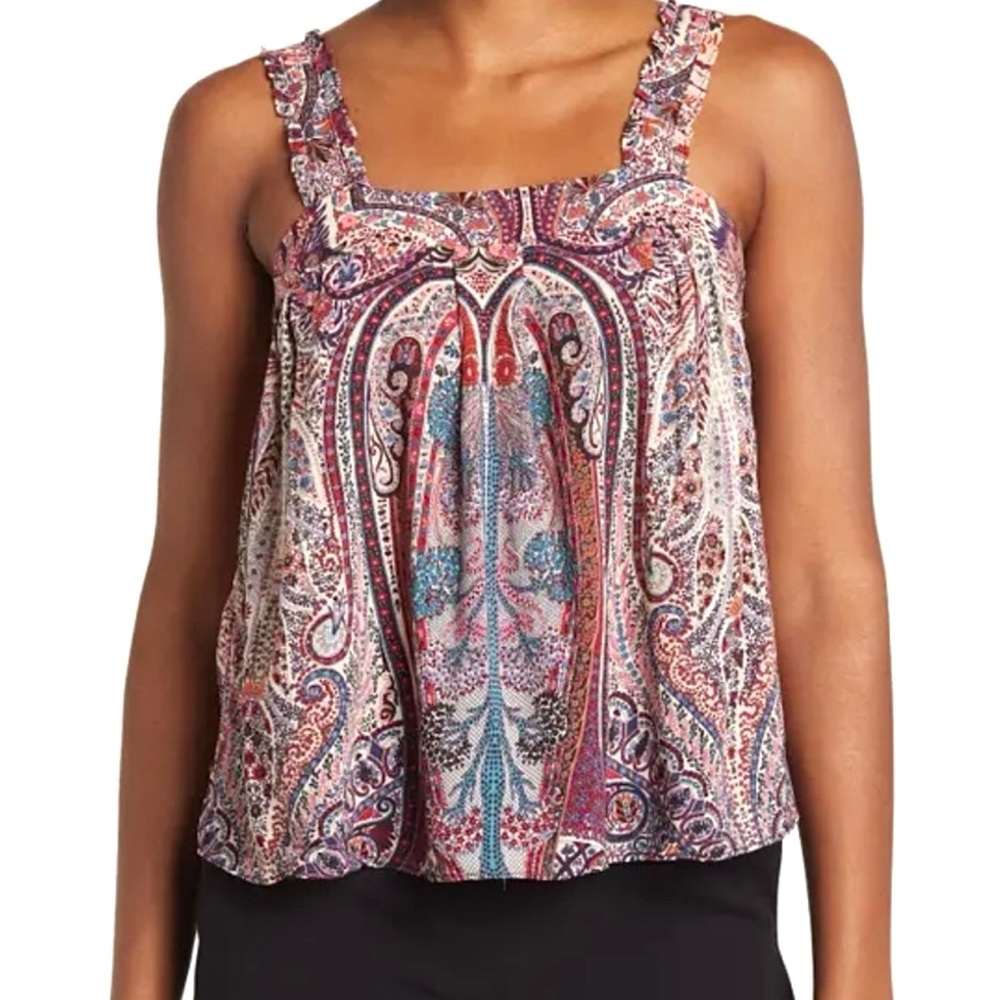 Catherine Malandrino Red Ruffled Strap Paisley Print Sleeveless Cami Size XS